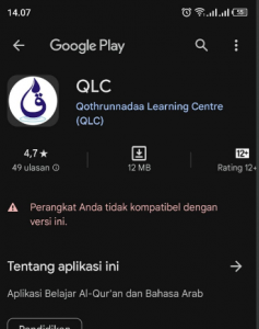 Aplikasi QLC tidak kompatbel